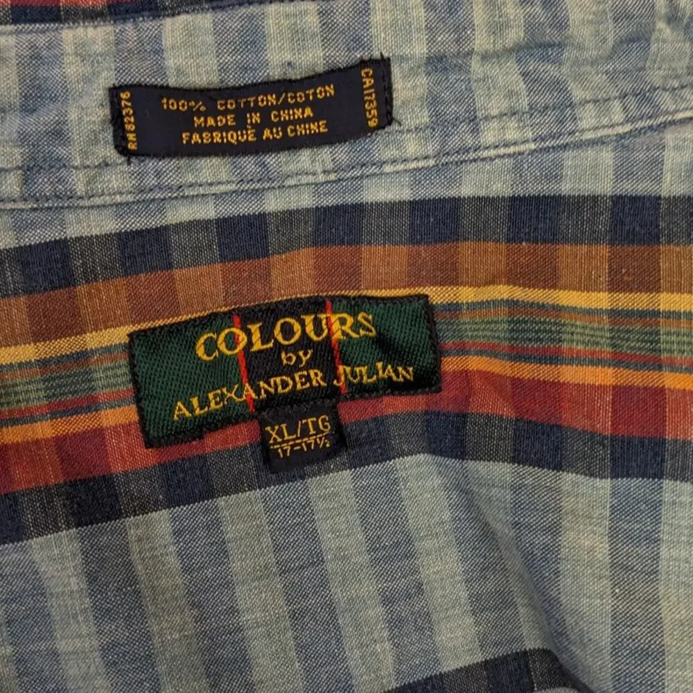 Colours by Alexander Julian Shirt Mens XL Plaid Cotton Long Sleeve Vintage Style - Picture 3 of 13